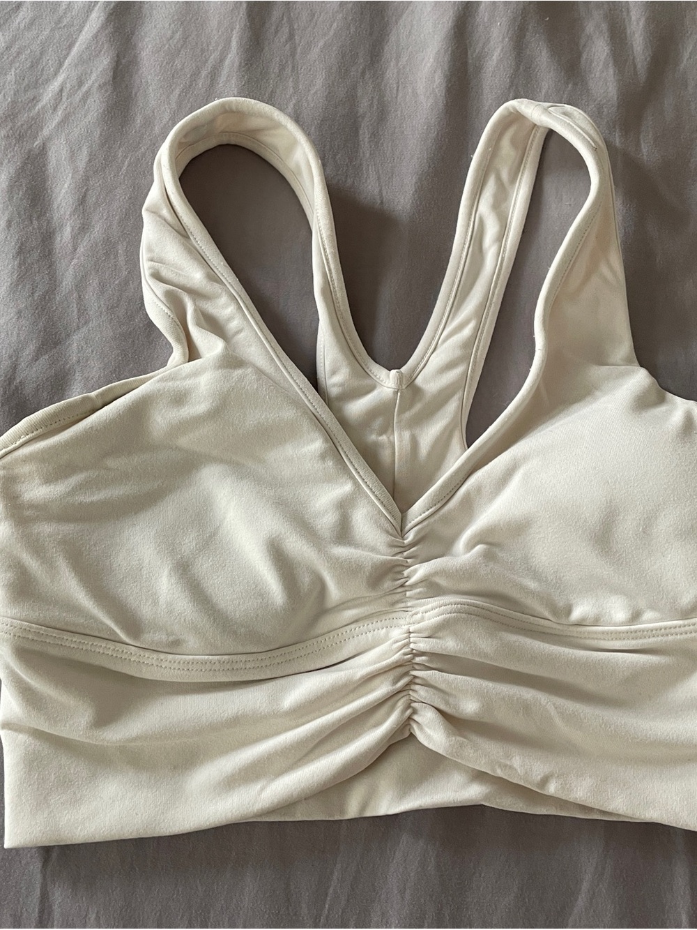 ALO Yoga Cream Ruched Racerback Bralette
